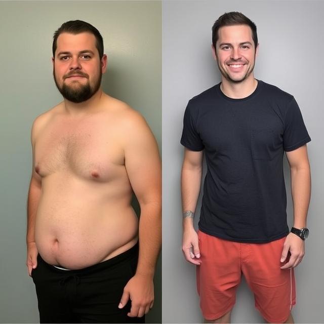 Guy showing weight loss Before and after